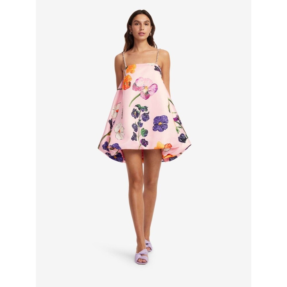 NEW LEO LIN Patsy Embellished Puff Floral Print Mini Dress US4/UK8